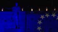Iluminacja flagi Unii Europejskiej na fasadzie Pałacu Prezydenckiego