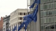 Flagi Unii Europejskiej powiewające na wietrze