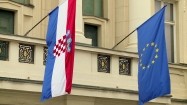 Flagi Chorwacji i Unii Europejskiej na gmachu Zgromadzenia Chorwackiego