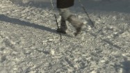 Turysta idący po śniegu